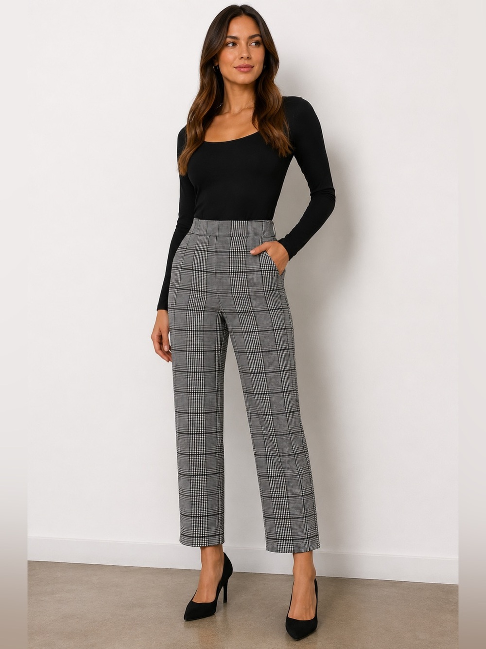 Express NWT Editor Pant Super High Rise Plaid Straight Crop Pants 4R
